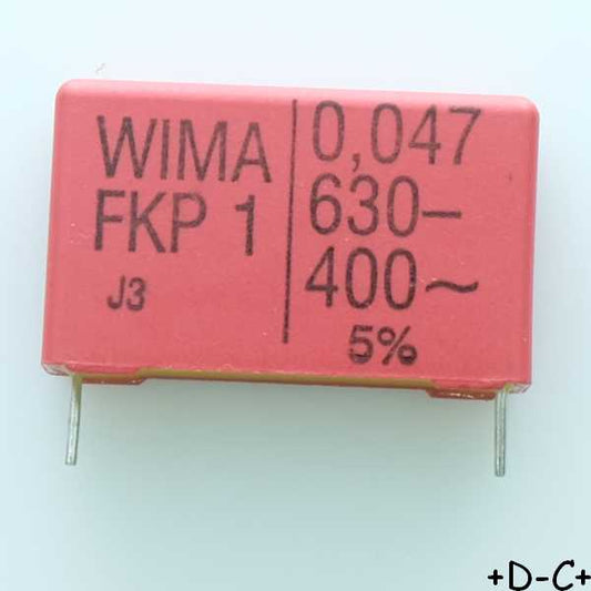 Condensateur impulsion FKP1 47nF 630VDC 400VAC 9x19x31.5mm pas27.5 5% Wima