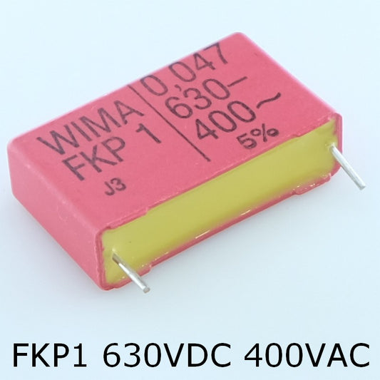 Condensateur impulsion FKP1 47nF 630VDC 400VAC 9x19x31.5mm pas27.5 5% Wima - Distri-Compo