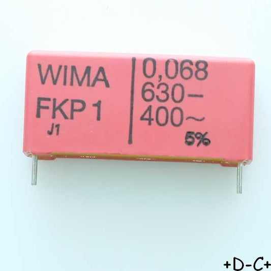 Condensateur impulsion FKP1 68nF 630VDC 400VAC 9x19x41.5mm pas37.5 5% Wima