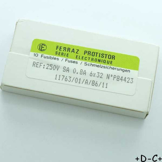 Fusible 800mA rapide 6.3x32mm verre 250V Ferraz (boite de 10)