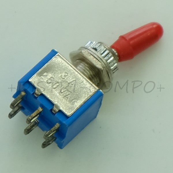 Commutateur à levier 2x ON-ON DPDT 3A 250V cosses 12.2x11.7x35 Goobay 10021