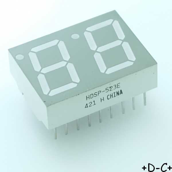 HDSP-523E Afficheur LED 7 segments rouge double 20mA 2.05V 14.2mm - Distri-Compo
