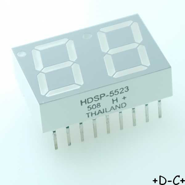 HDSP-5523 Afficheur 7 segments double rouge 20mA 2.1V - Distri-Compo