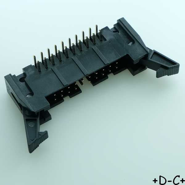 Connecteur HE10 20 points mâle coudé  verrouillage 2.54mm - Distri-Compo