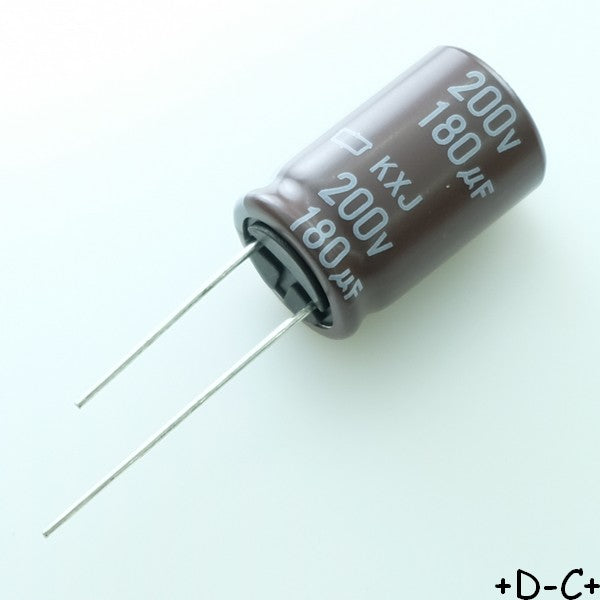 Condensateur 180µF 200V Aluminium Lytic 16x25mm 105° pas7.5 KXJ Chemi-con