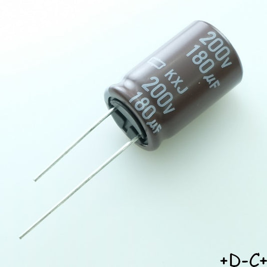 Condensateur 180µF 200V Aluminium Lytic 16x25mm 105° pas7.5 KXJ Chemi-con