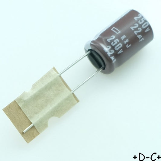 Condensateur 22µF 250V Electrolytique 10x16mm pas5 105° 20% KXJ Chemi-Con