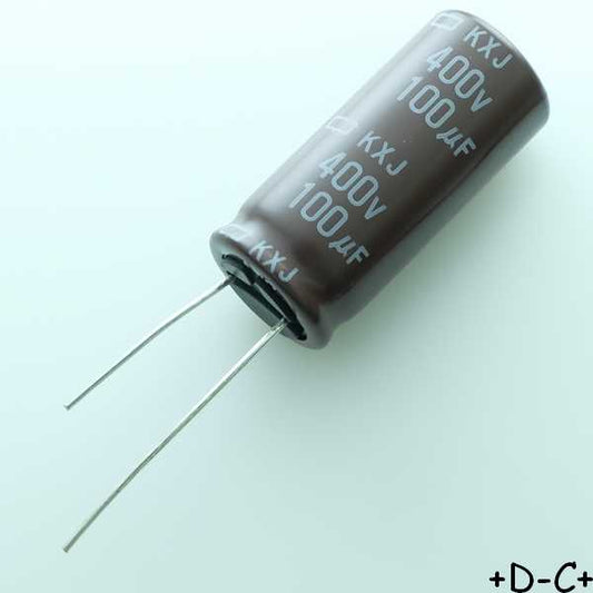 Condensateur 100µF 400V Aluminium Lytic 16x35.5mm 105° pas7.5 KXJ Chemi-con