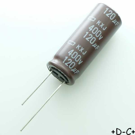Condensateur 120µF 400V Aluminium Lytic 16x40mm 105° pas7.5 KXJ Chemi-con