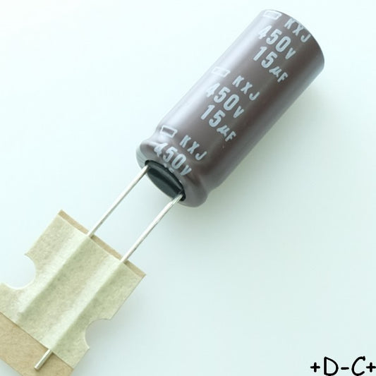 Condensateur 15µF 450V Aluminium Lytic 10x25mm 105° pas5 KXJ Chemi-con