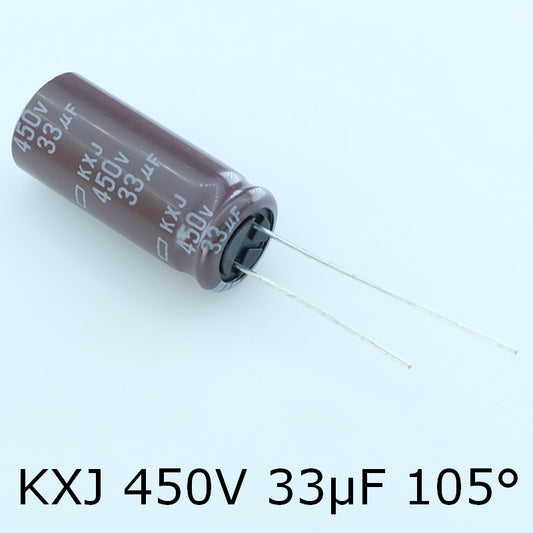 Condensateur 33µF 450V Aluminium Lytic 12.5x30mm 105° pas5 KXJ Chemi-con