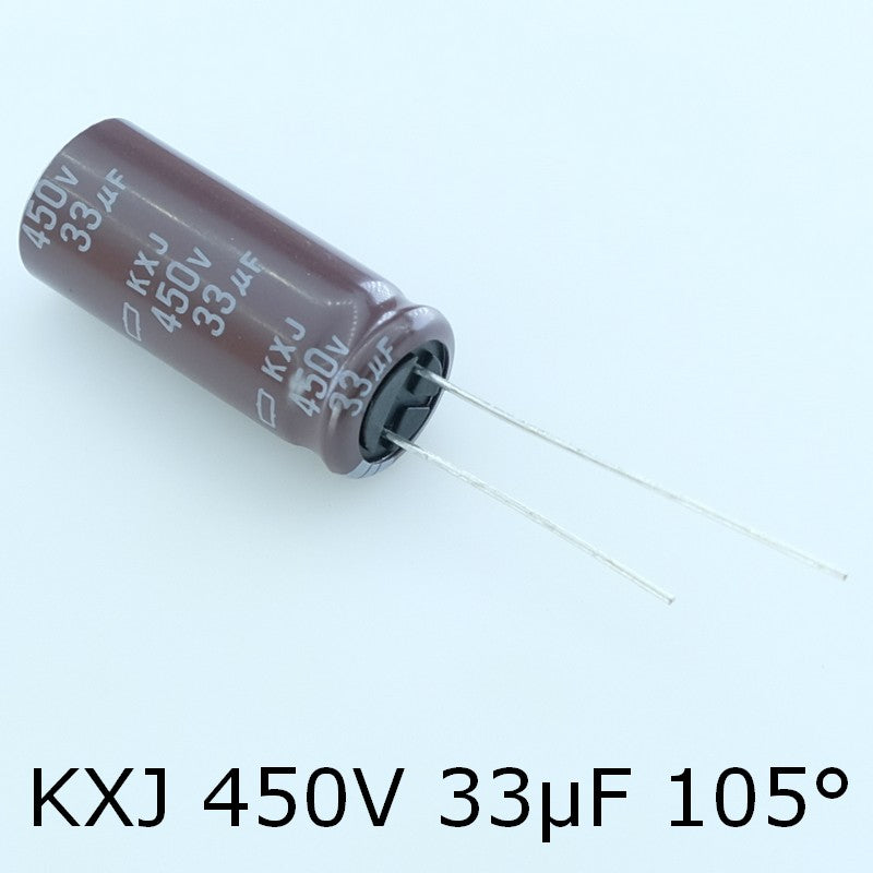 Condensateur 33µF 450V Aluminium Lytic 12.5x30mm 105° pas5 KXJ Chemi-con