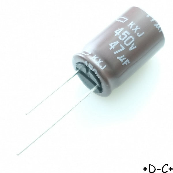 Condensateur 47µF 450V Aluminium Lytic 16x25mm 105° pas7.5 KXJ Chemi-con