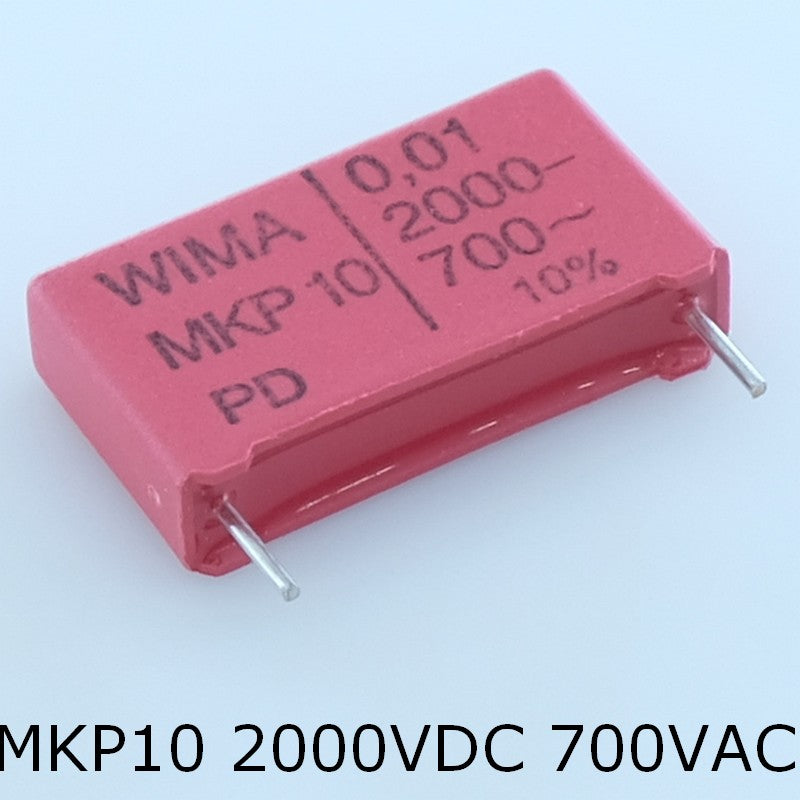 Condensateur film PP MKP10 10nF 2000VDC 700VAC 6x15x26.5mm pas22.5 10% Wima - Distri-Compo