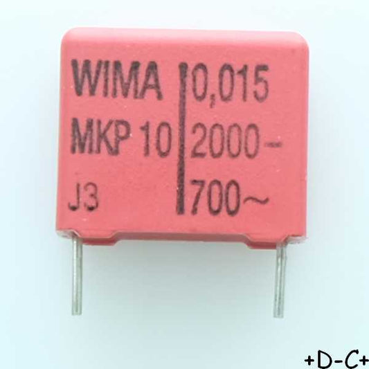 Condensateur film PP MKP10 15nF 2000VDC 700VAC 8x15x18mm pas15 10% Wima