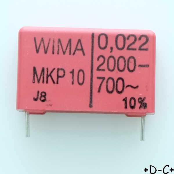 Condensateur film PP MKP10 22nF 2000VDC 700VAC 7x16.5x26.5mm pas22.5 10% Wima