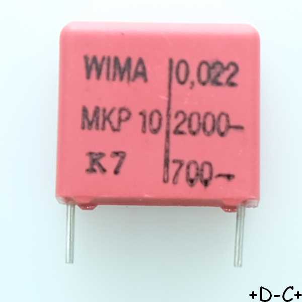 Condensateur film PP MKP10 22nF 2000VDC 700VAC 9x16x18mm pas15 5% Wima