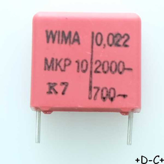 Condensateur film PP MKP10 22nF 2000VDC 700VAC 9x16x18mm pas15 5% Wima