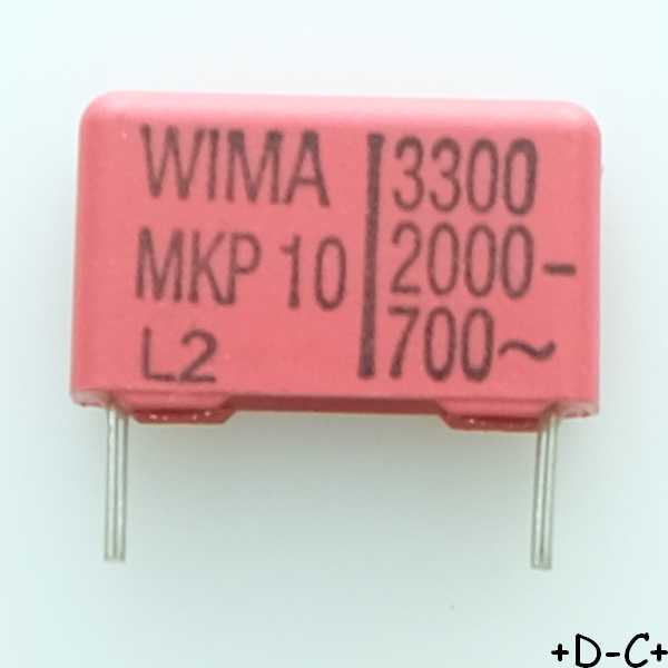 Condensateur film PP MKP10 3.3nF 2000VDC 700VAC 5x11x18mm pas15 10% Wima