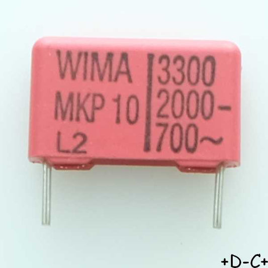 Condensateur film PP MKP10 3.3nF 2000VDC 700VAC 5x11x18mm pas15 10% Wima