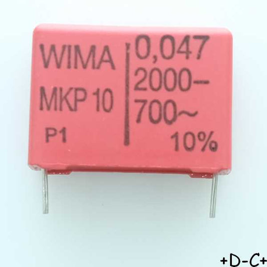 Condensateur film PP MKP10 47nF 2000VDC 700VAC 10.5x19x26.5mm pas22.5 10% Wima