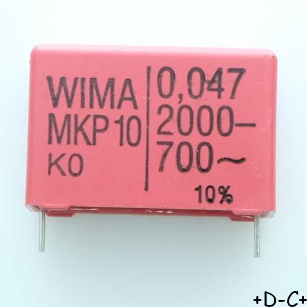 Condensateur film PP MKP10 47nF 2000VDC 700VAC 11x21x31.5mm pas27.5 10% Wima