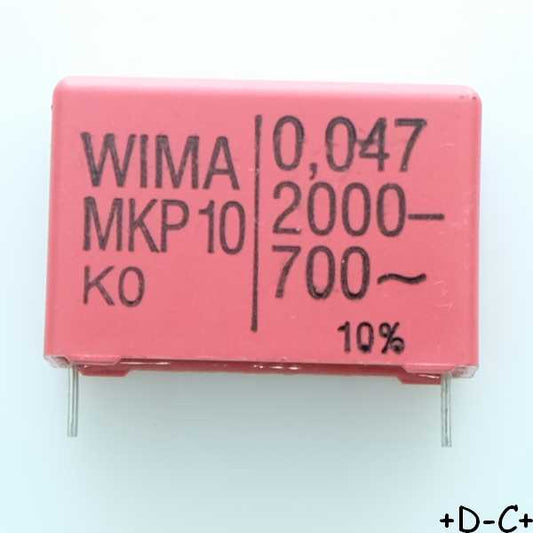 Condensateur film PP MKP10 47nF 2000VDC 700VAC 11x21x31.5mm pas27.5 10% Wima