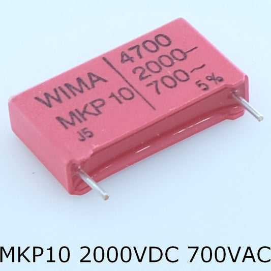 Condensateur film PP MKP10 4.7nF 2000VDC 700VAC 6x15x26.5mm pas22.5 5% Wima - Distri-Compo