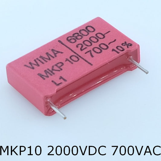 Condensateur film PP MKP10 6.8nF 2000VDC 700VAC 6x15x26.5mm pas22.5 10% Wima - Distri-Compo