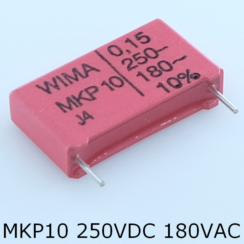 Condensateur film PP MKP10 150nF 250VDC 180VAC 6x15x26.5mm pas22.5 10% Wima - Distri-Compo