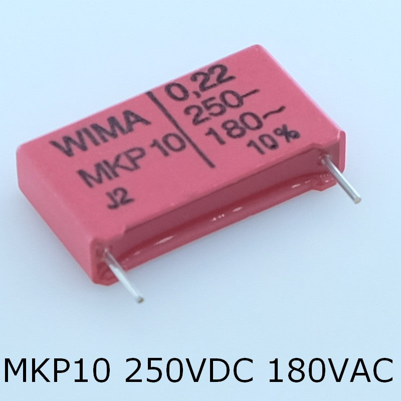 Condensateur film PP MKP10 220nF 250VDC 180VAC 6x15x26.5mm pas22.5 10% Wima - Distri-Compo
