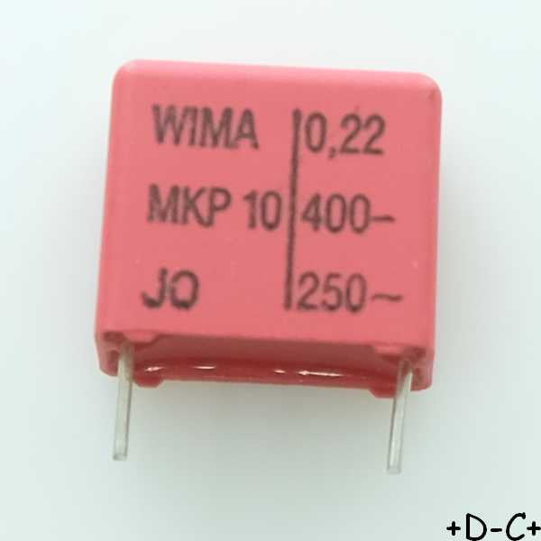 Condensateur film PP MKP10 220nF 400VDC 250VAC 9x16x18mm pas15 10% Wima