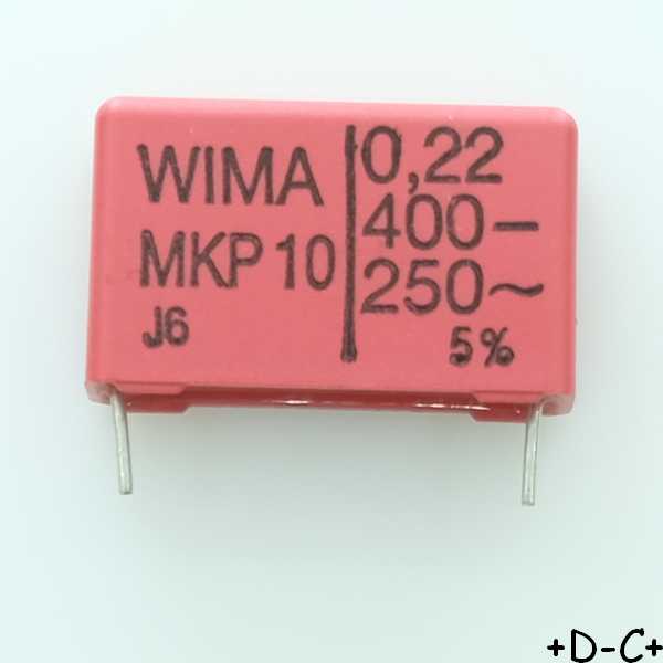Condensateur film PP MKP10 220nF 400VDC 250VAC 7x16.5x26.5mm pas22.5 5% Wima