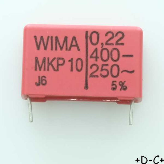 Condensateur film PP MKP10 220nF 400VDC 250VAC 7x16.5x26.5mm pas22.5 5% Wima