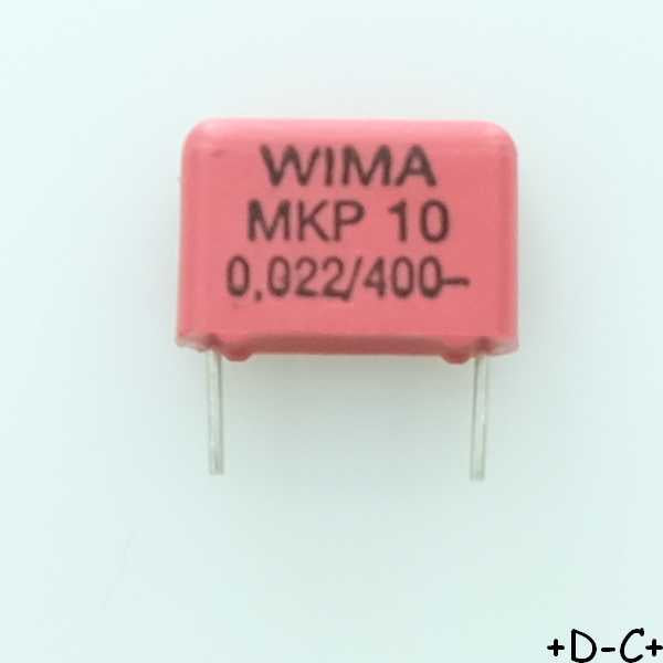 Condensateur film PP MKP10 22nF 400VDC 250VAC 4x9x13mm pas10 10% Wima