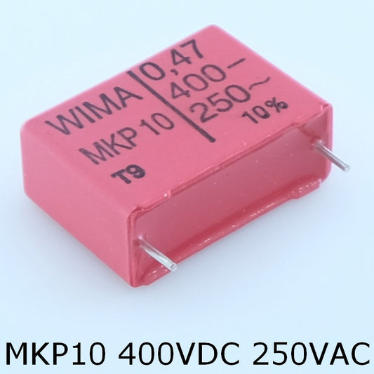 Condensateur film PP MKP10 470nF 400VDC 250VAC 10.5x19x26.5mm pas22.5 10% Wima