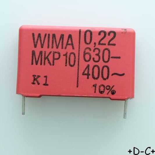 Condensateur film PP MKP10 220nF 630VDC 400VAC 9x19x31.5mm pas27.5 10% Wima