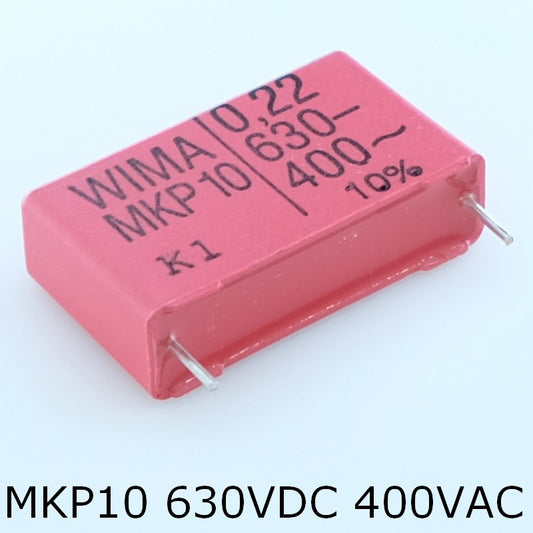 Condensateur film PP MKP10 220nF 630VDC 400VAC 9x19x31.5mm pas27.5 10% Wima - Distri-Compo