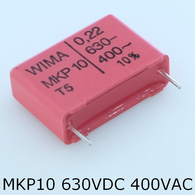 Condensateur film PP MKP10 220nF 630VDC 400VAC 8.5x18.5x26.5mm pas22.5 10% Wima