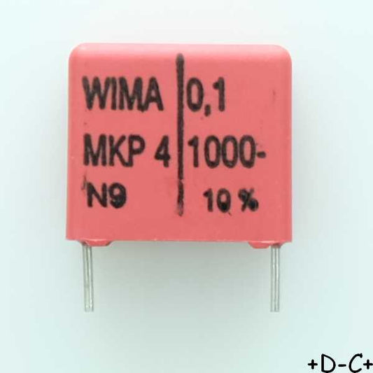 Condensateur film PP MKP4 100nF 1000VDC 400VAC 9x16x18mm pas15 10% Wima