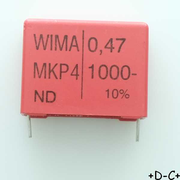Condensateur film PP MKP4 470nF 1000VDC 400VAC 13x24x31.5mm pas27.5 10% Wima - Distri-Compo