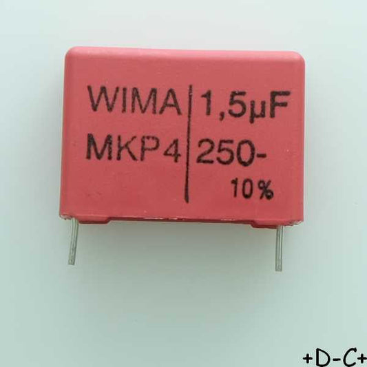 Condensateur film PP MKP4 1.5µF 250VDC 160VAC 10.5x19x26.5mm pas22.5 10% Wima
