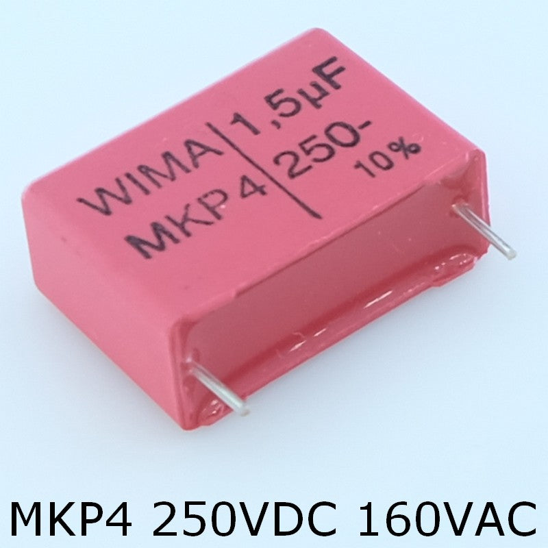 Condensateur film PP MKP4 1.5µF 250VDC 160VAC 10.5x19x26.5mm pas22.5 10% Wima - Distri-Compo