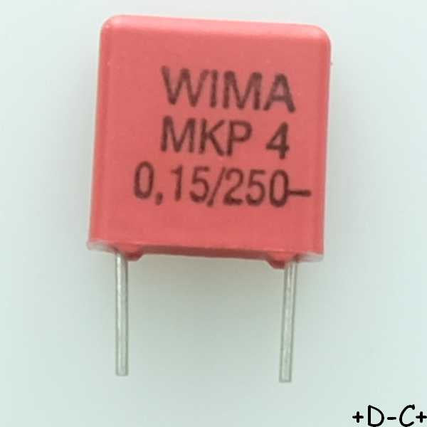 Condensateur film PP MKP4 150nF 250VDC 160VAC 5x10.5x10.3mm pas7.5 10% Wima
