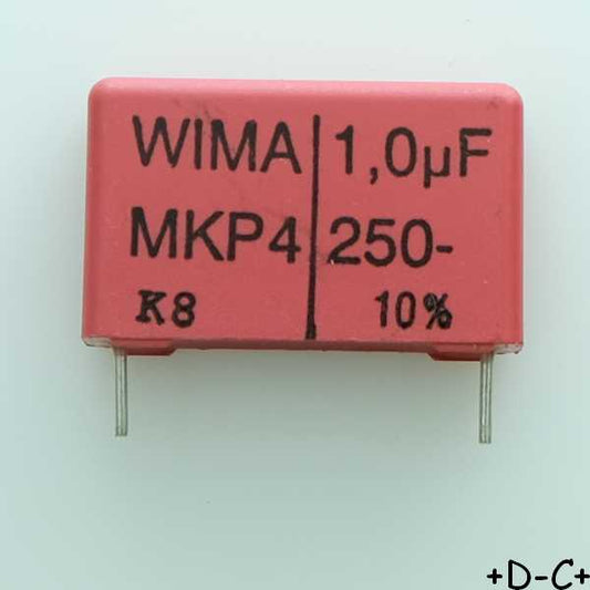 Condensateur film PP MKP4 1µF 250VDC 160VAC 7x16.5x26.5mm pas22.5 10% Wima