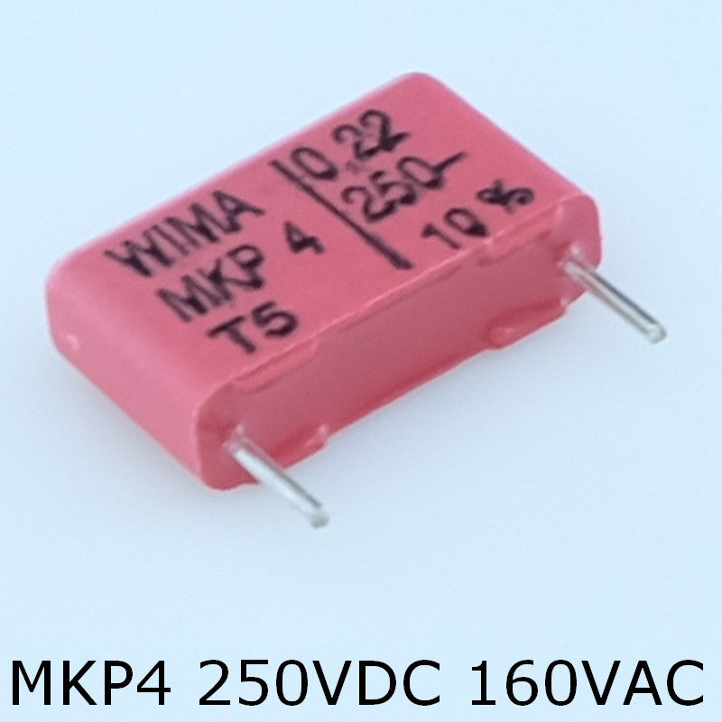 Condensateur film PP MKP4 220nF 250VDC 160VAC 5x11x18mm pas15 10% Wima - Distri-Compo