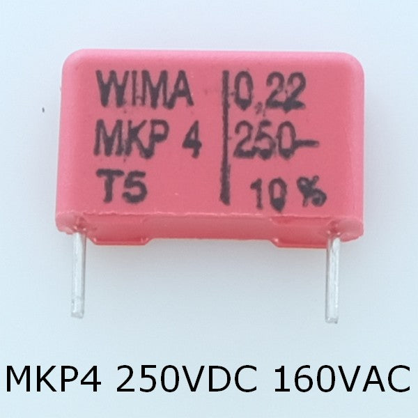 Condensateur film PP MKP4 220nF 250VDC 160VAC 5x11x18mm pas15 10% Wima