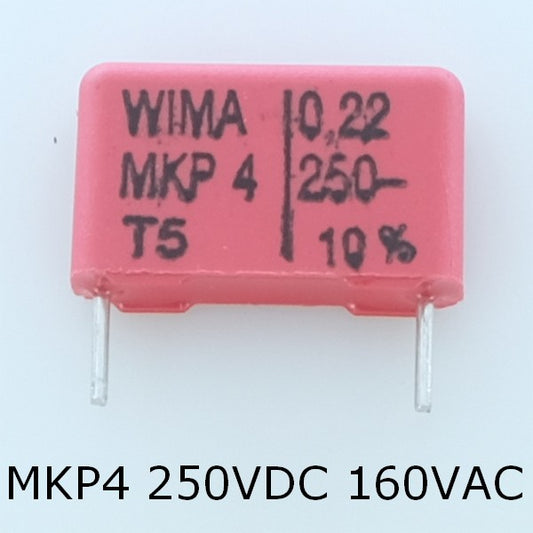 Condensateur film PP MKP4 220nF 250VDC 160VAC 5x11x18mm pas15 10% Wima