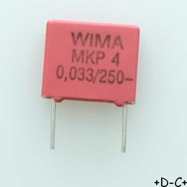 Condensateur film PP MKP4 33nF 250VDC 160VAC 3x8.5x10mm pas7.5 10% Wima