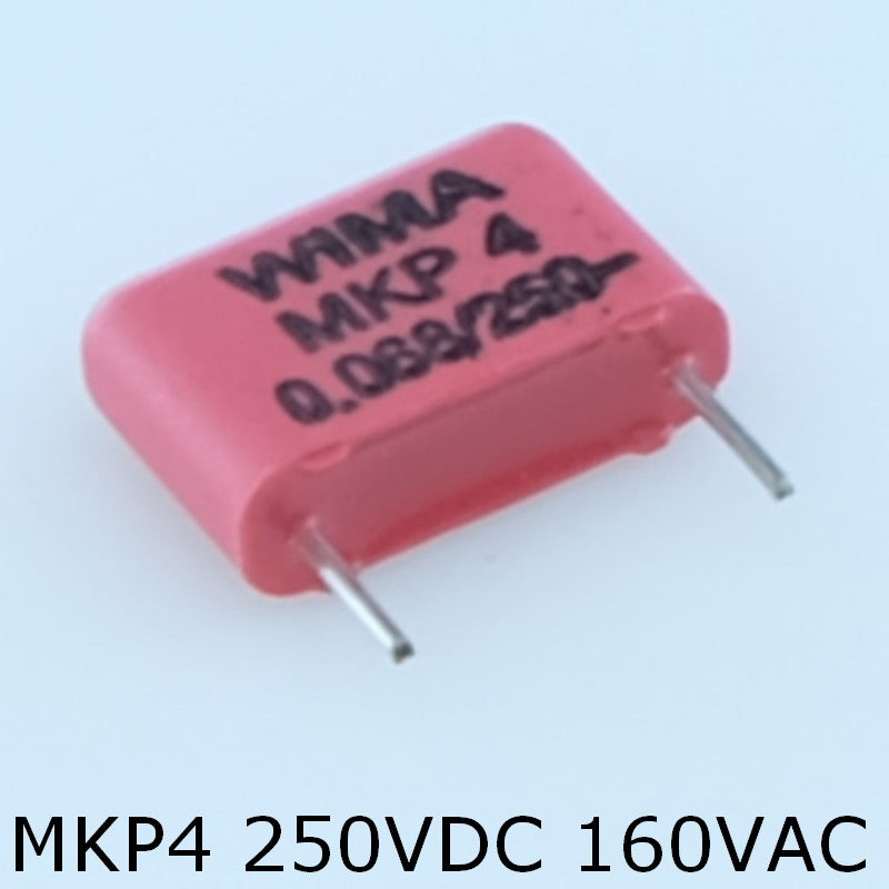 Condensateur film PP MKP4 68nF 250VDC 160VAC 4x9x13mm pas10 5% Wima - Distri-Compo